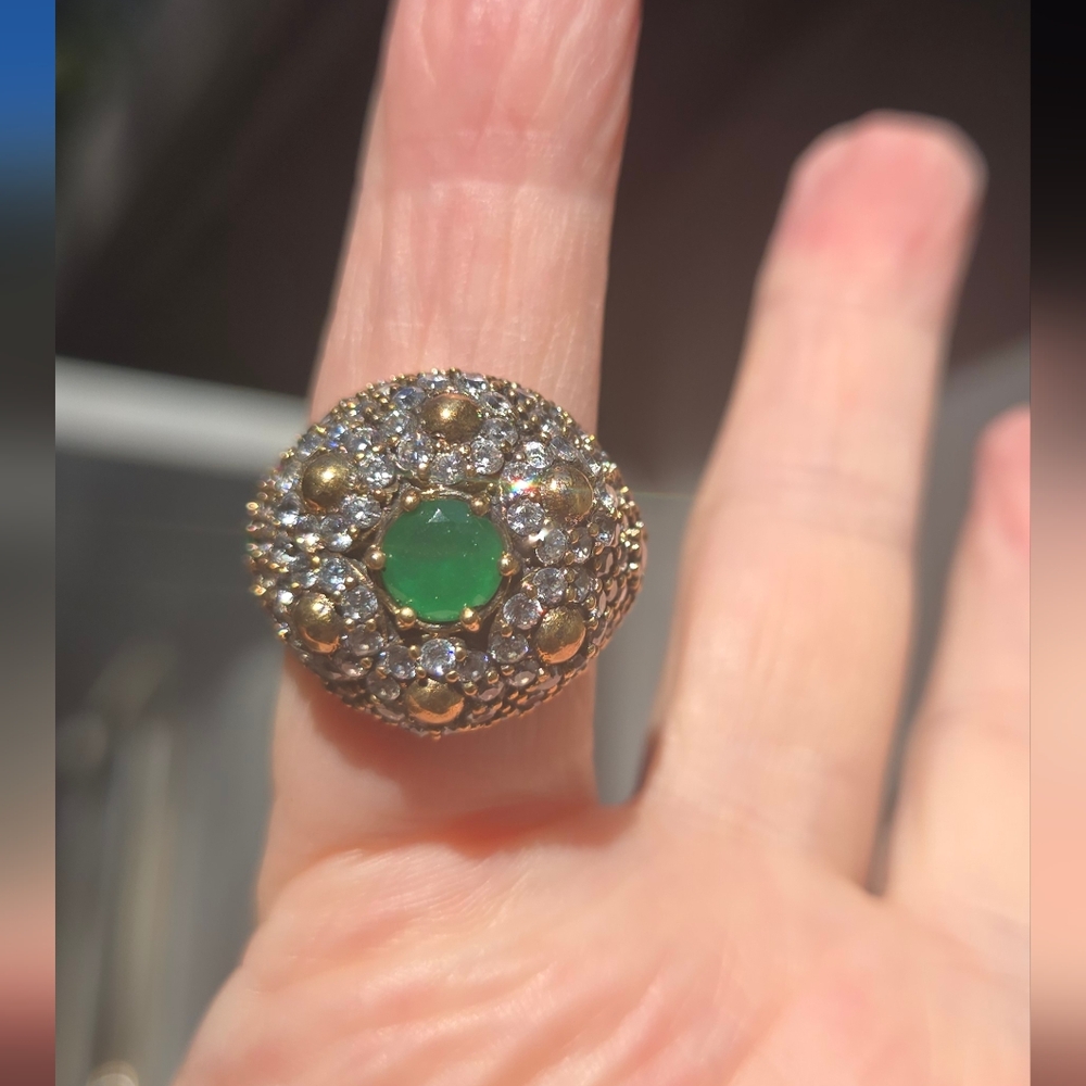 Emerald Topaz & ruby Sterling & Gold Large Ottoman ring Sz7.75 - Picture 6 of 14